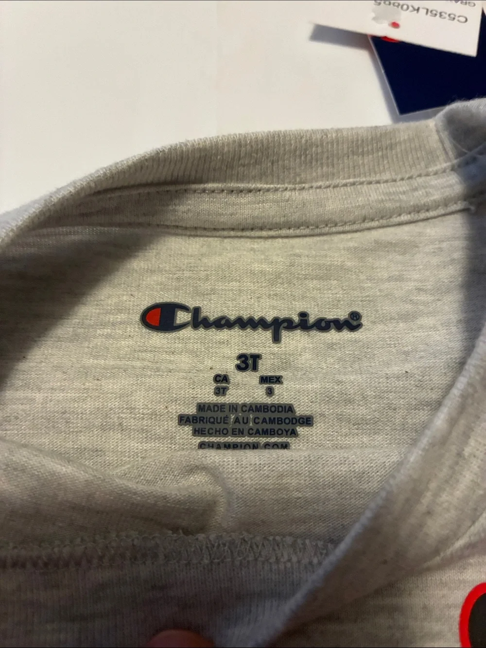 Champion Heather Gray Long Sleeve Tee with Black & Red Logo